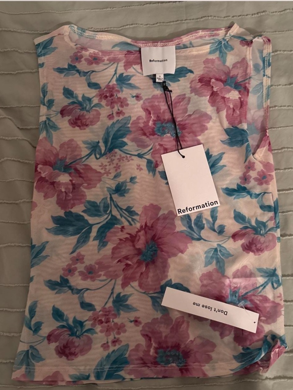 Reformation Dusk Knit Top - in Pink, Blue & Tan Floral